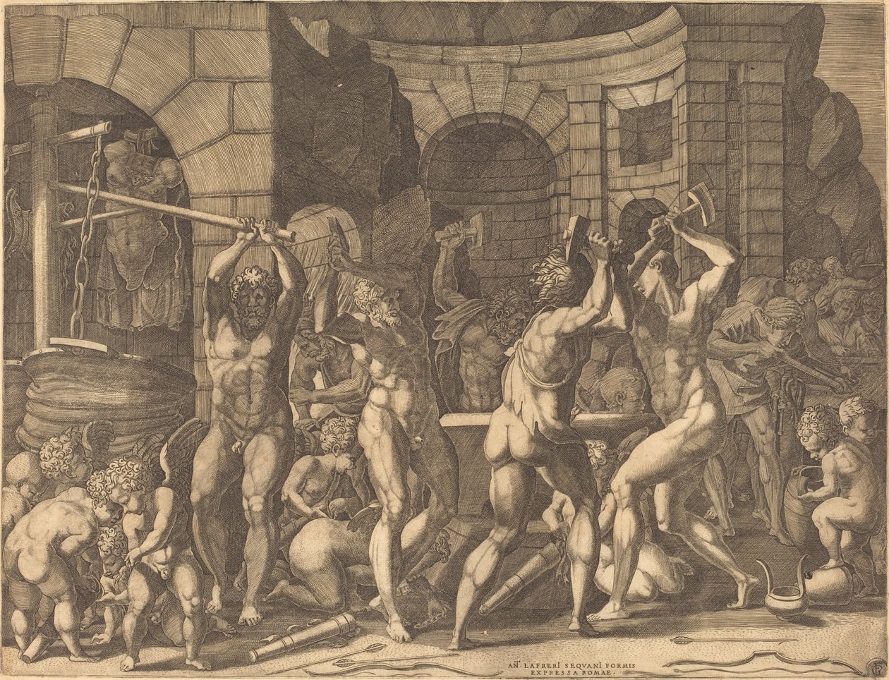 Vulcan and the Cyclopes Forging Arrows by Master FG, after Francesco Primaticcio