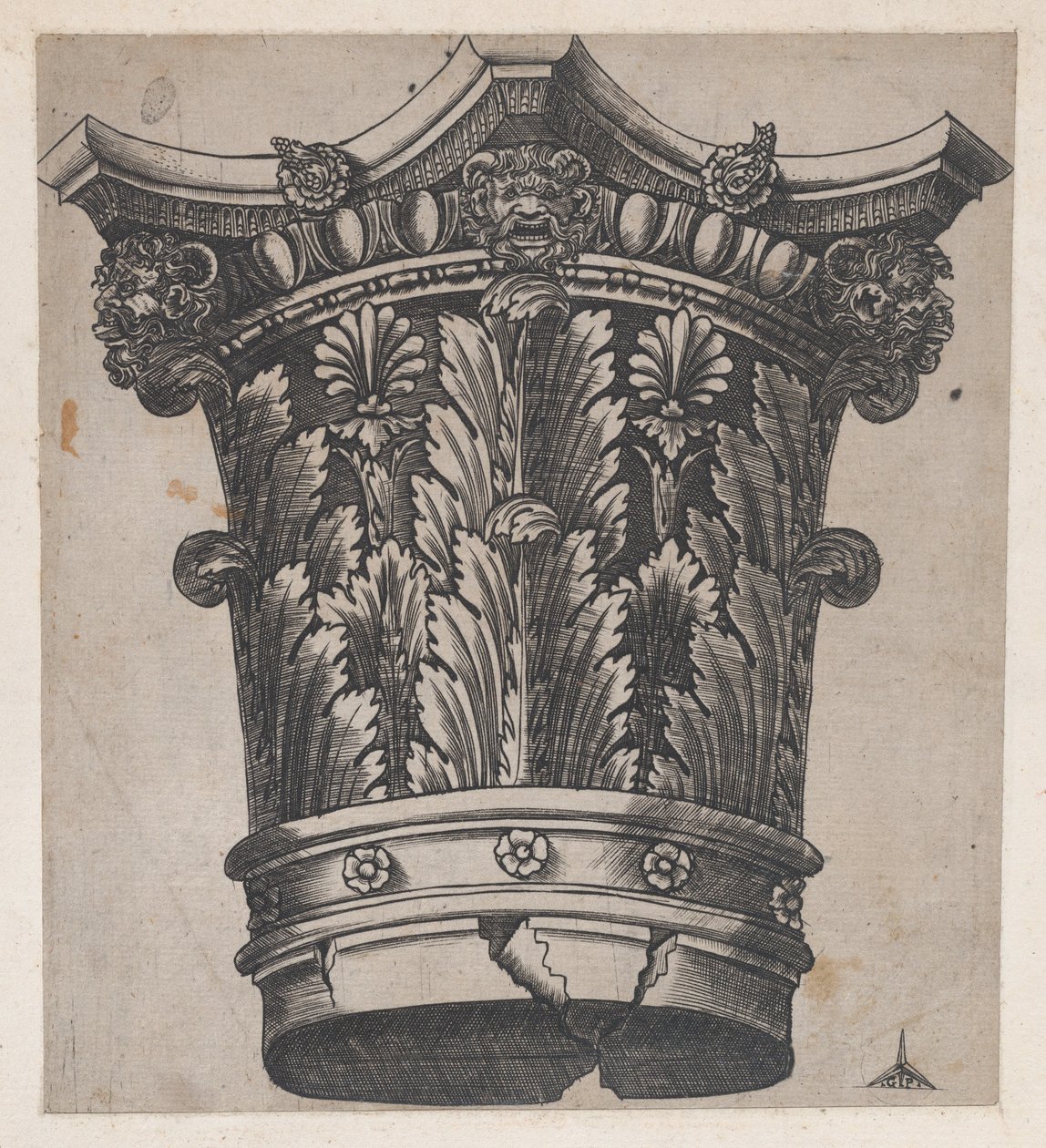 Speculum Romanae Magnificentiae: Capital with Heads and Masks by Master GA