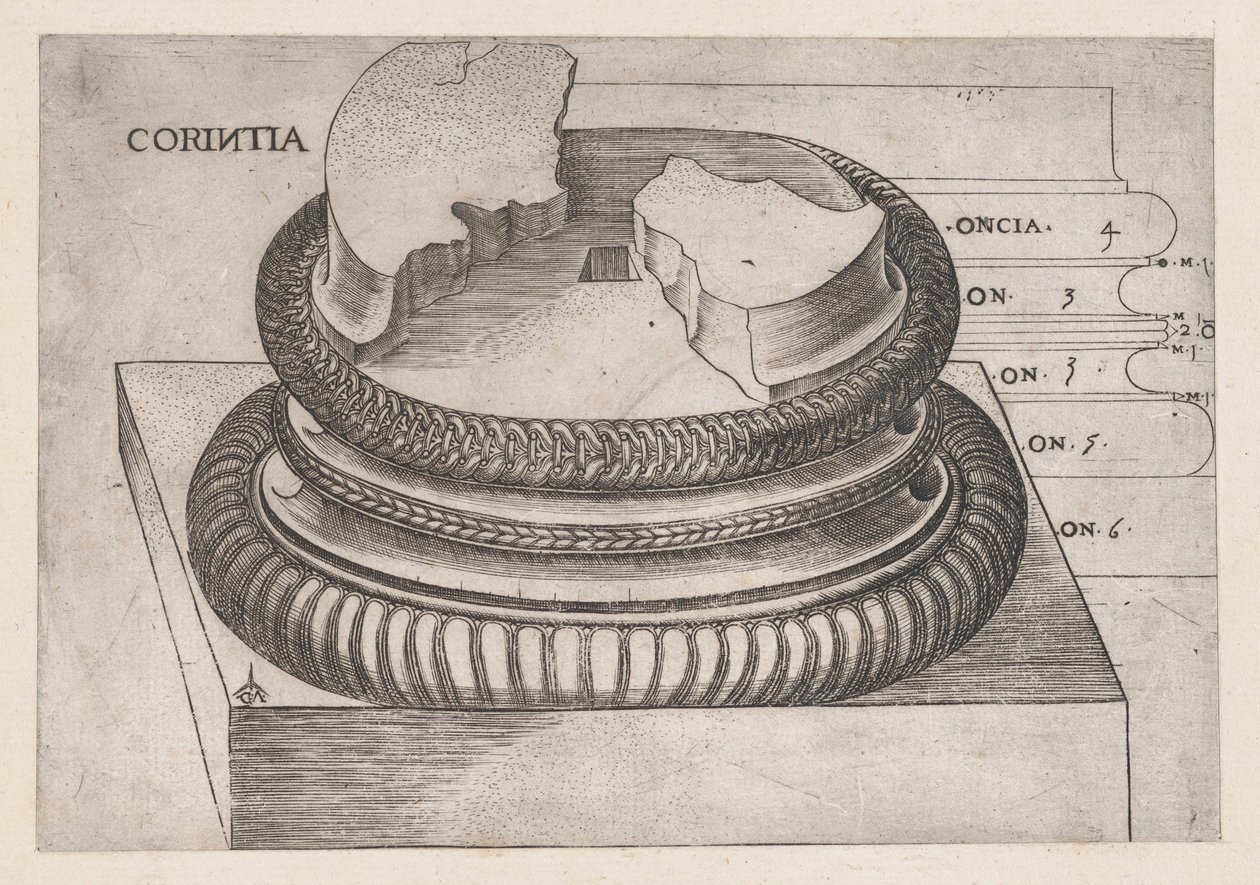 Speculum Romanae Magnificentiae: Corinthian base from the Temple of Mars Ultor, Rome by Master GA