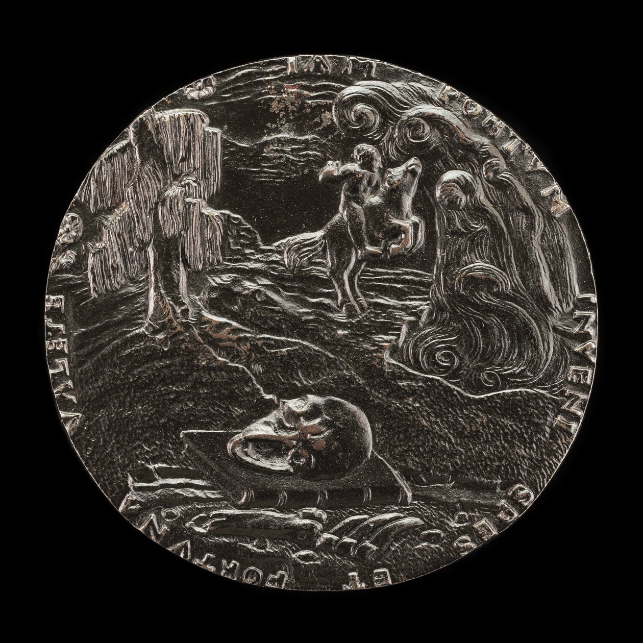 Book, Skull, Bones, and Rider in Landscape [reverse], 1526 by Master M.P.