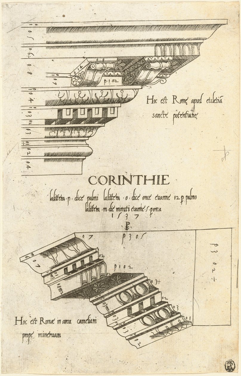 Entablatures from Santa Pudenziana and the Arch of Camigliano, Rome by Master PS