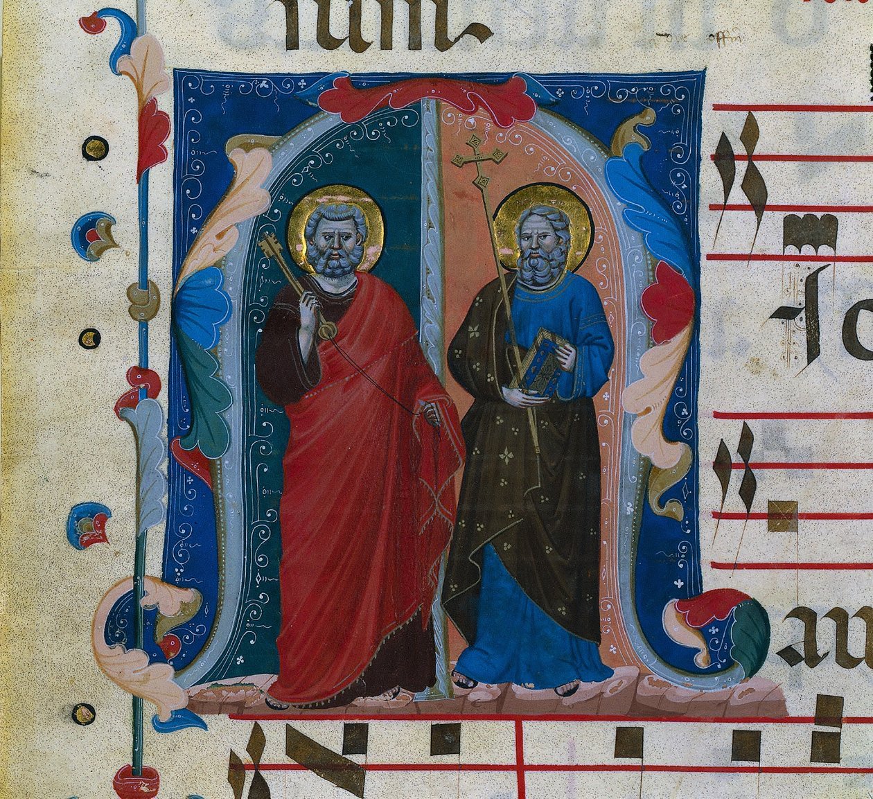 Leaf from a Gradual with Historiated Initial: SS. Peter and Andrew by Master of Isaac and Esau