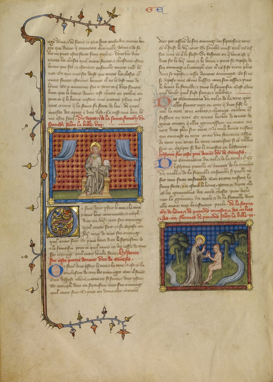 Day of Rest: Lord Enthroned; God and Adam in the Garden by Master of Jean de Mandeville