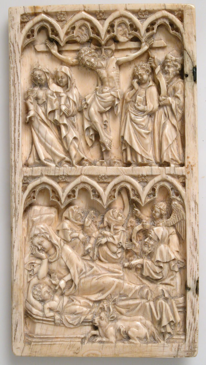 Leaf from a Diptych with the Crucifixion and Nativity, German, ca. 1375-1400 by Master of Kremsmunster