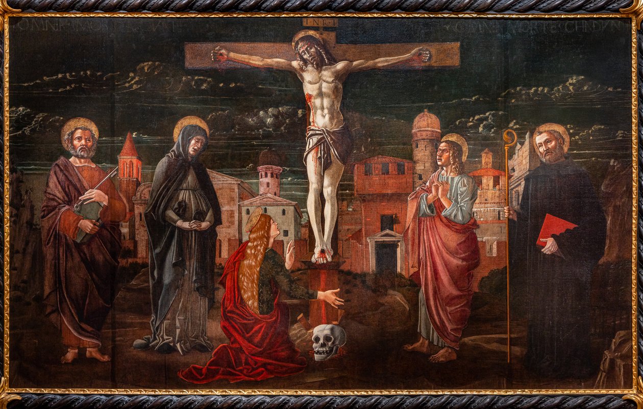 Crucified Christ among St. Peter, the Virgin, Mary Magdalene, St. John the Apostle and St. Benedict by Master of St. Peter in Vicenza