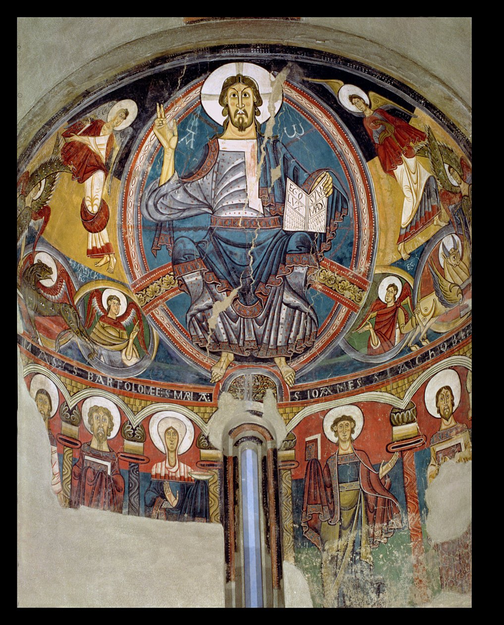 Christ in Majesty flanked by seraphim and symbols of the Evangelists, apse fresco from San Climente in Taull, Catalonia by Master of Tahull