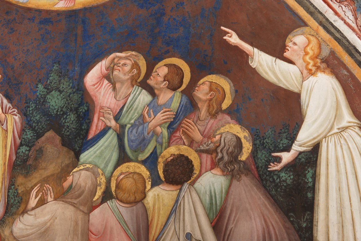 The Ascension of Christ (detail with male figures and saints), c.1420 by Master of Vignola