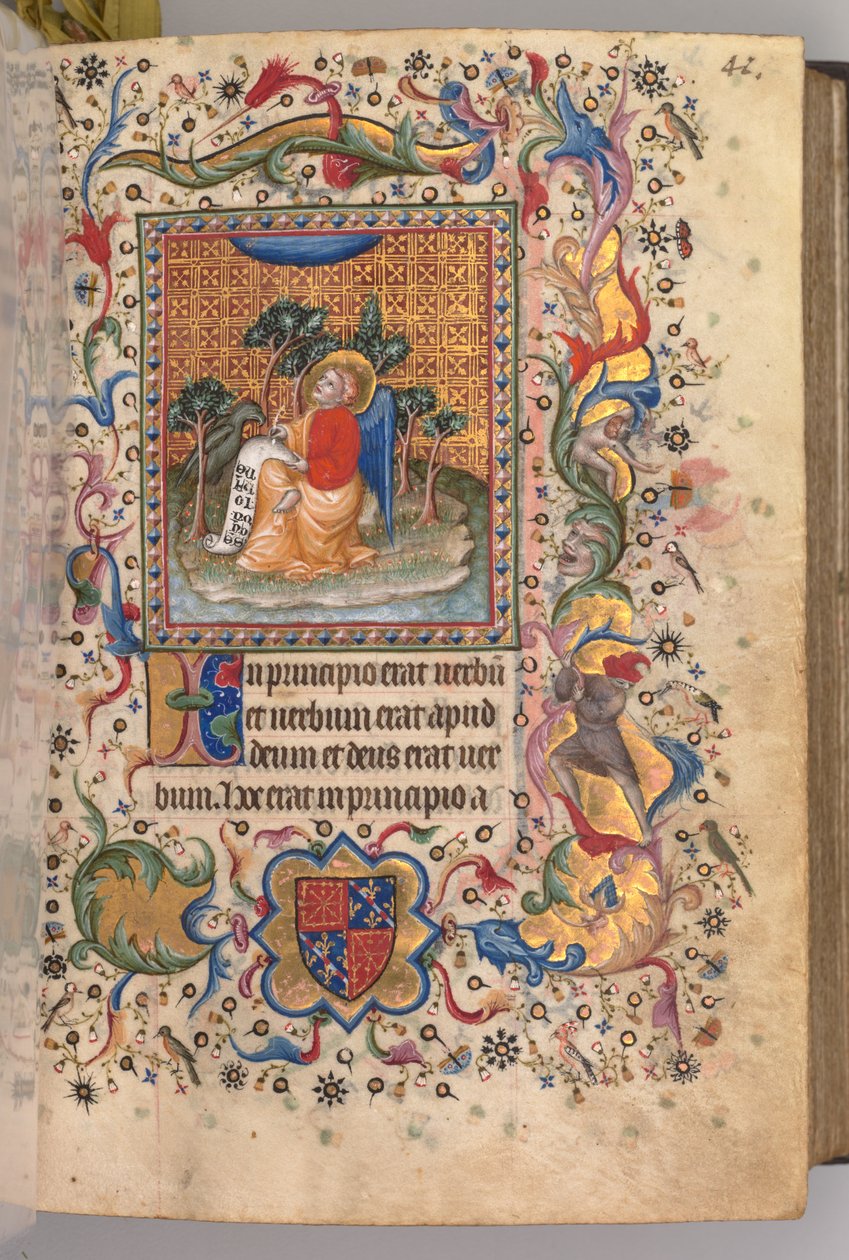 Hours of Charles the Noble, King of Navarre (1361-1425): fol.1r, St. John the Evangelist by Master of the Brussels Initials and Associates