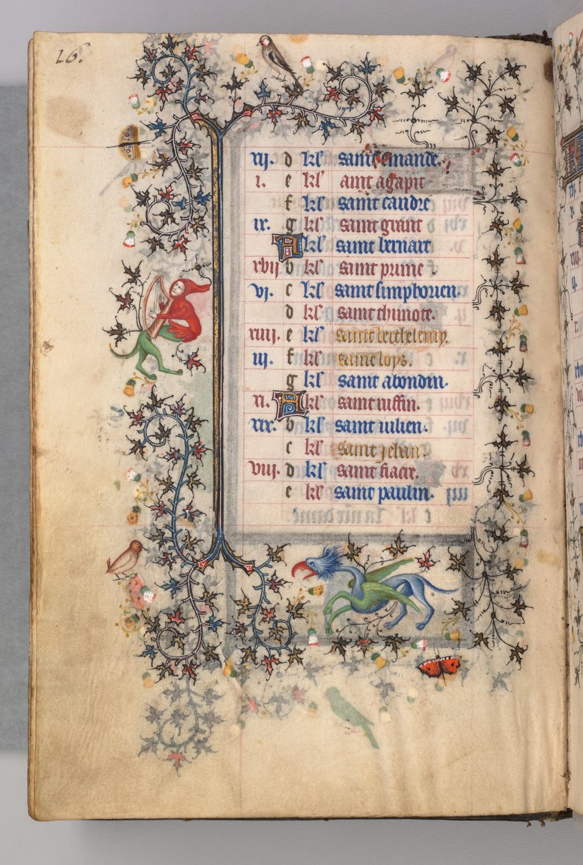 Hours of Charles the Noble, King of Navarre 1361-1425: fol. 8v, August, c. 1405 by Master of the Brussels Initials and Associates