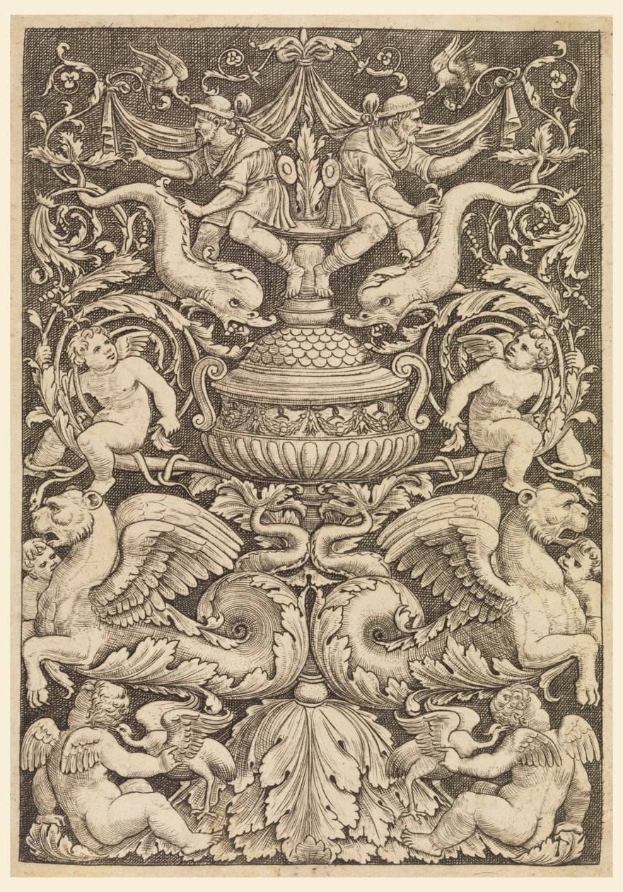 Grotesque with Dolphins and Winged Lions by Master of the Die, Italian or German, 1530 1560