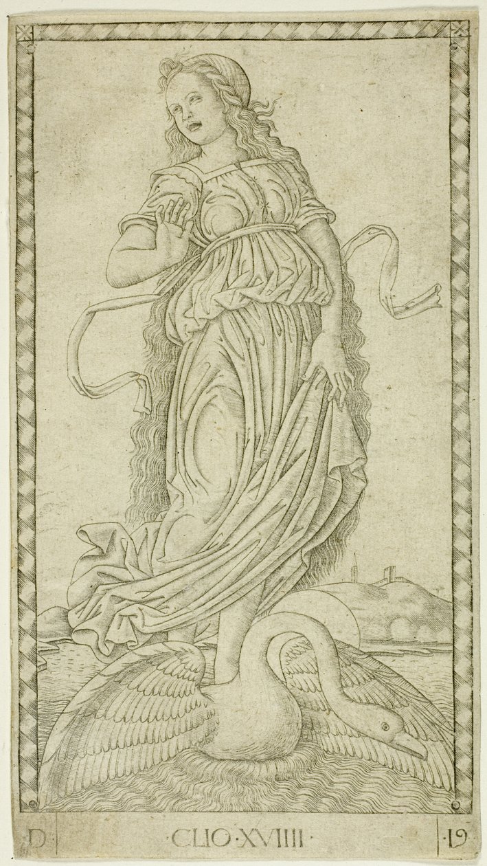 Clio, plate nineteen from Apollo and the Muses by Master of the E Series Tarocchi