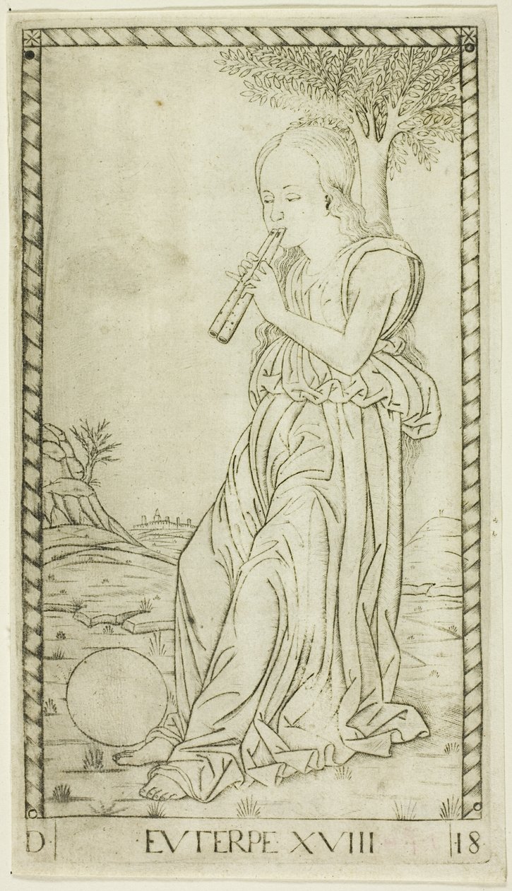 Euterpe, plate eighteen from Apollo and the Muses by Master of the E Series Tarocchi