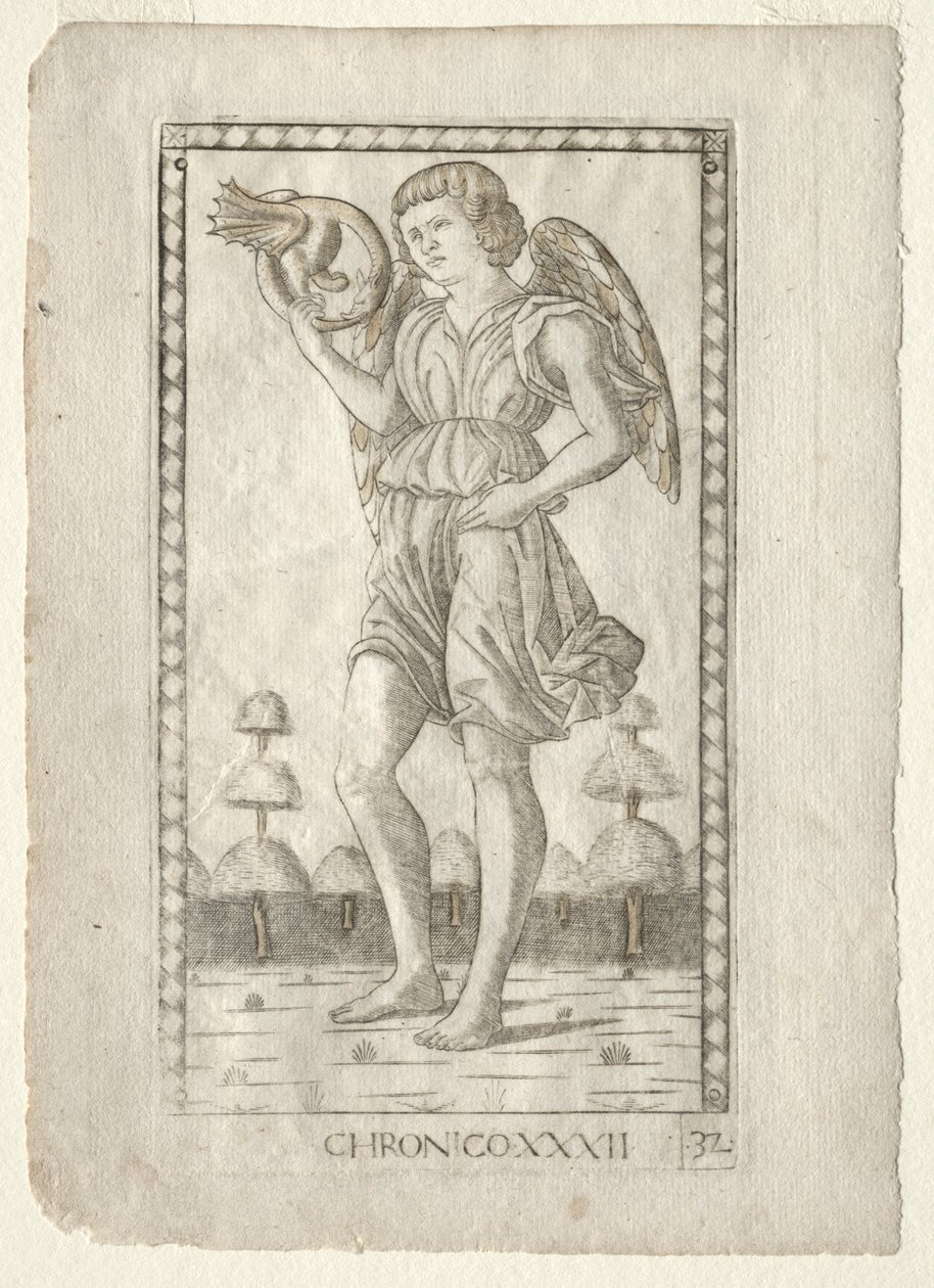 Genius of Time from the Tarocchi, series B: Cosmic Principles & Virtues, #32 by Master of the E Series Tarocchi