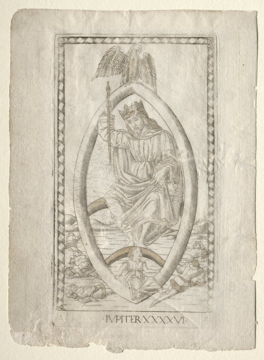 Jupiter from the Tarocchi, Series A: Firmaments of the Universe, #46, Before 1467 by Master of the E Series Tarocchi