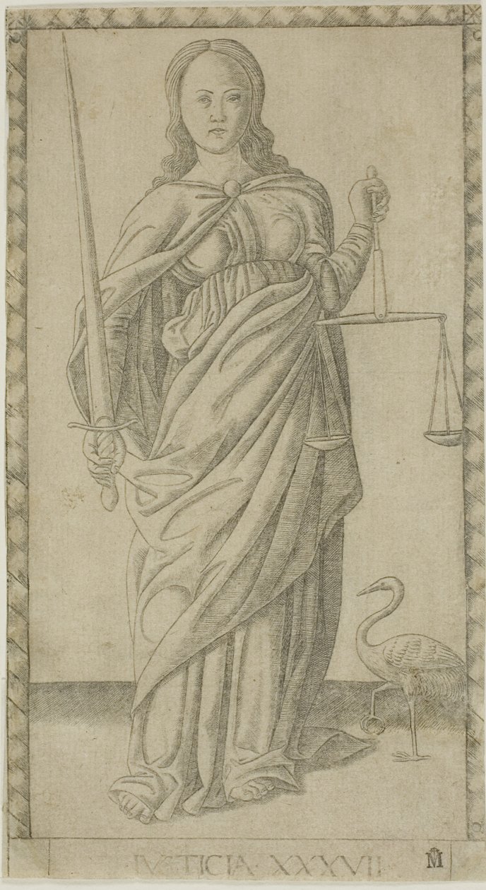 Justice, plate 37 from Genii and Virtues by Master of the E Series Tarocchi