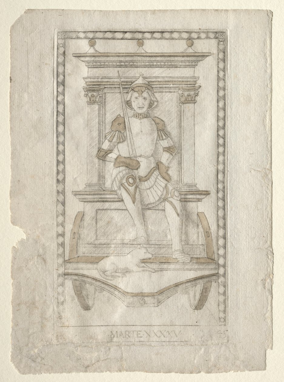 Mars from the Tarocchi, Series A: Firmaments of the Universe, #45, before 1467 by Master of the E Series Tarocchi