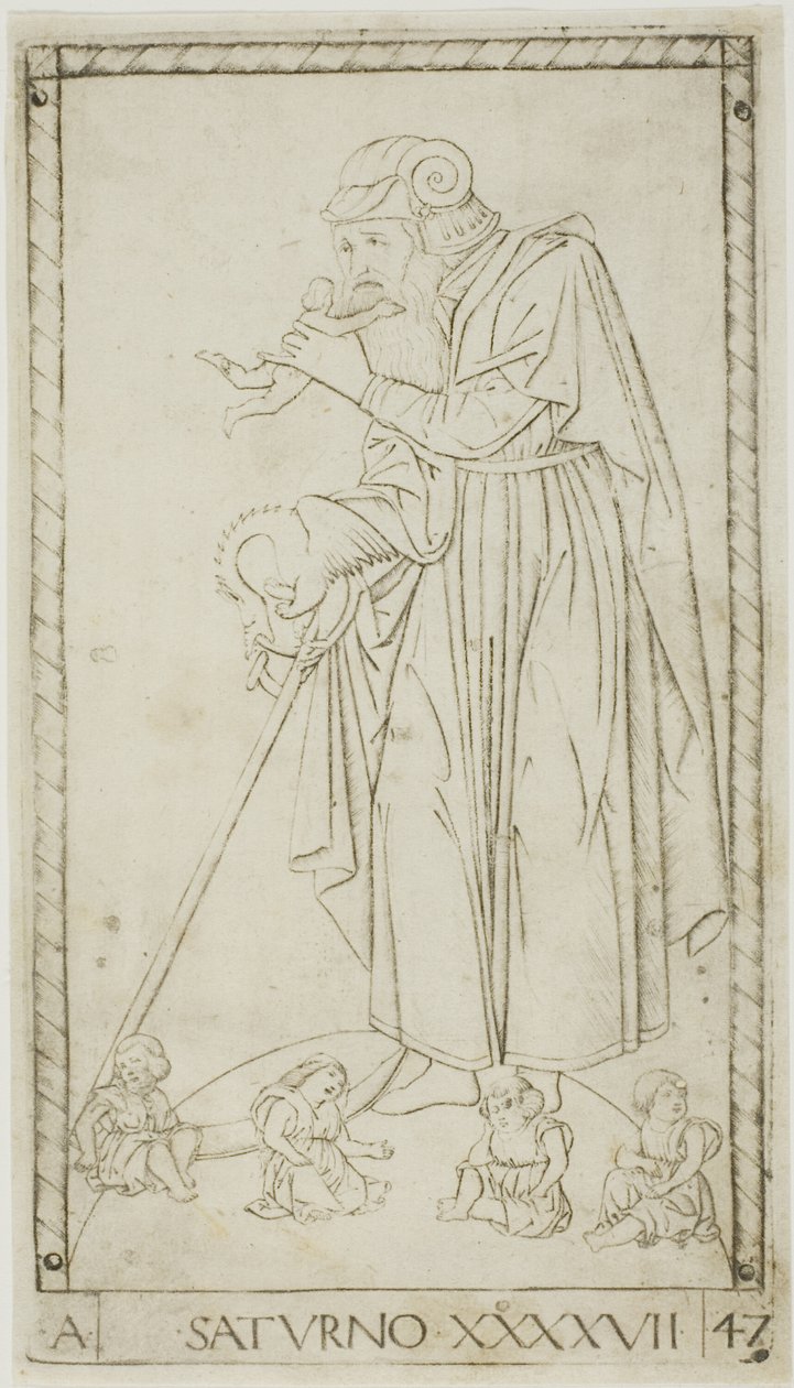 Saturn, plate 47 from Planets and Spheres by Master of the E Series Tarocchi