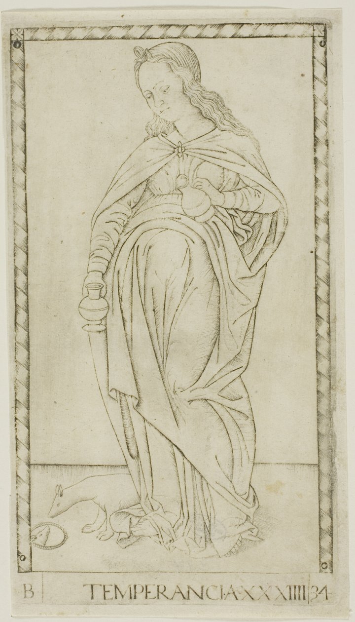 Temperance, plate 34 from Genii and Virtues by Master of the E Series Tarocchi
