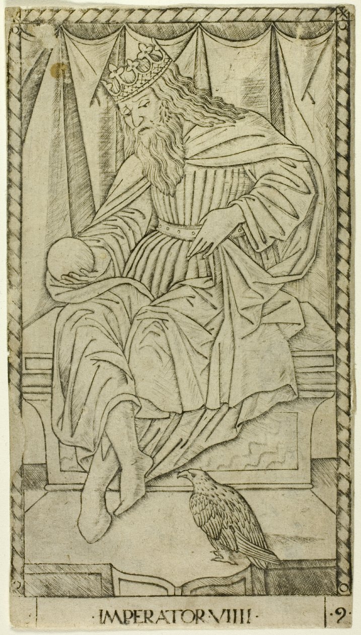 The Emperor, plate nine of The Ranks and Conditions of Man by Master of the E Series Tarocchi
