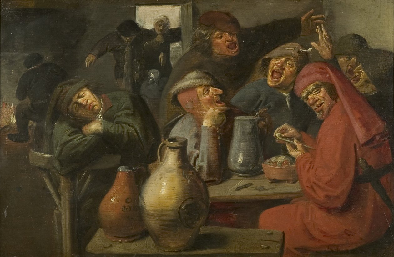 Interior of a Tavern, Peasants Carousing by Master of the Large Jar