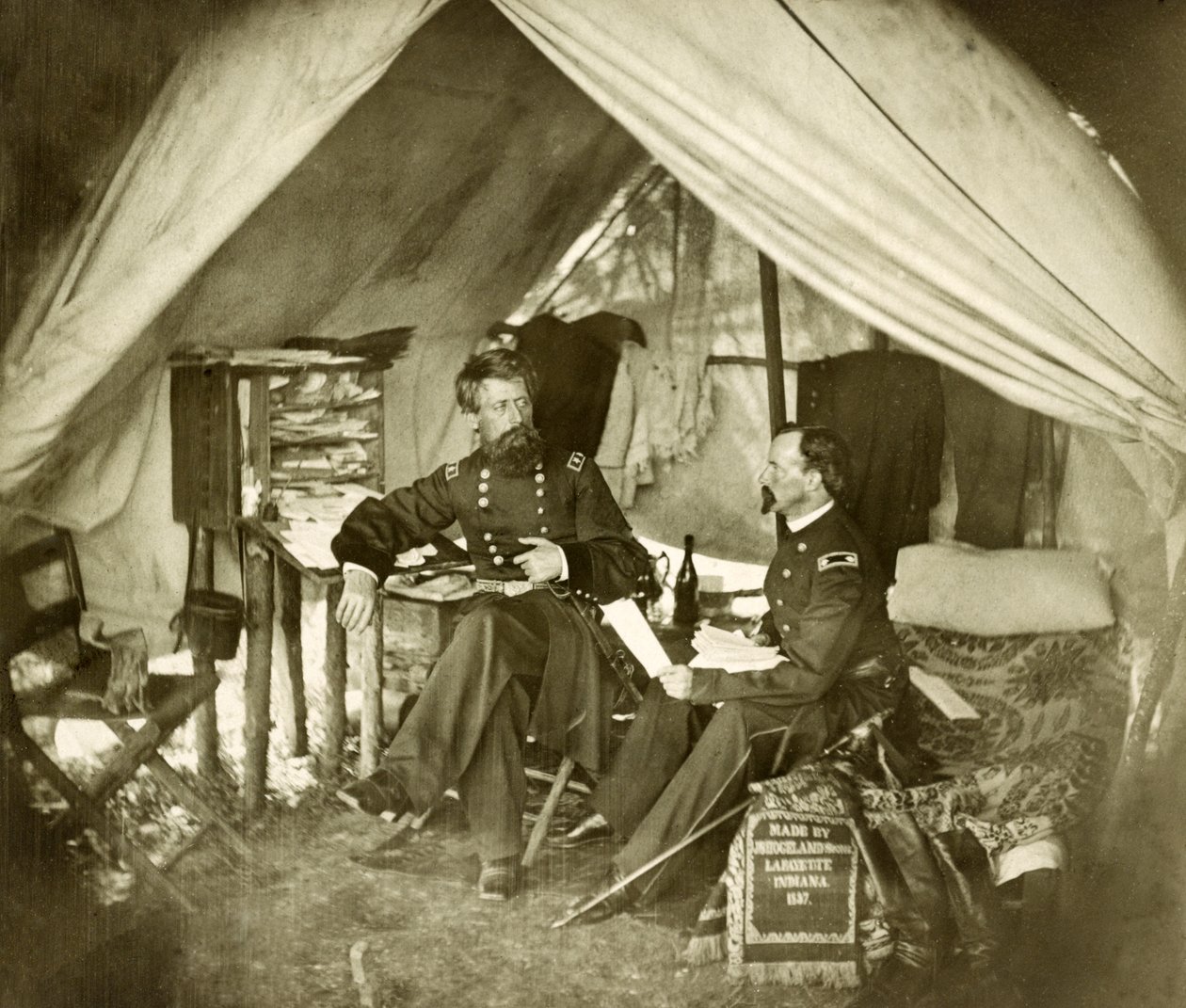 General Jefferson C. Davis & Officer Seated in a Tent, pub.1861 by Mathew and studio Brady