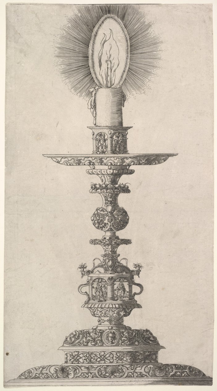 Candlestick with Lighted Candle from: Insigne Ac Plane Novum Opus Cratero graphicum, 1551 by Mathias Zundt