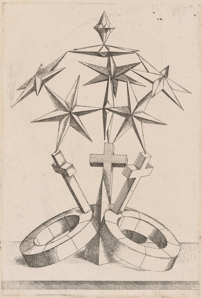 A Perspective of Seven Stars Balanced on Three Crosses by Mathis Zündt, after Hans Lencker