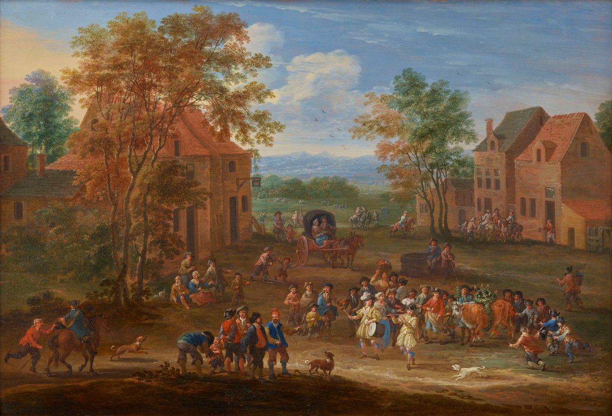 A Village Landscape, with the Procession of the Easter Ox by Mathys Schoevaerdts
