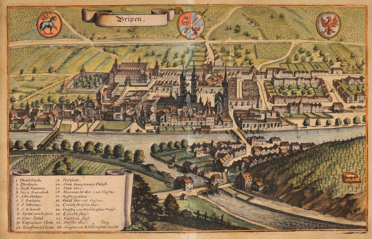 View of Brixen Colored by Matthaus Merian