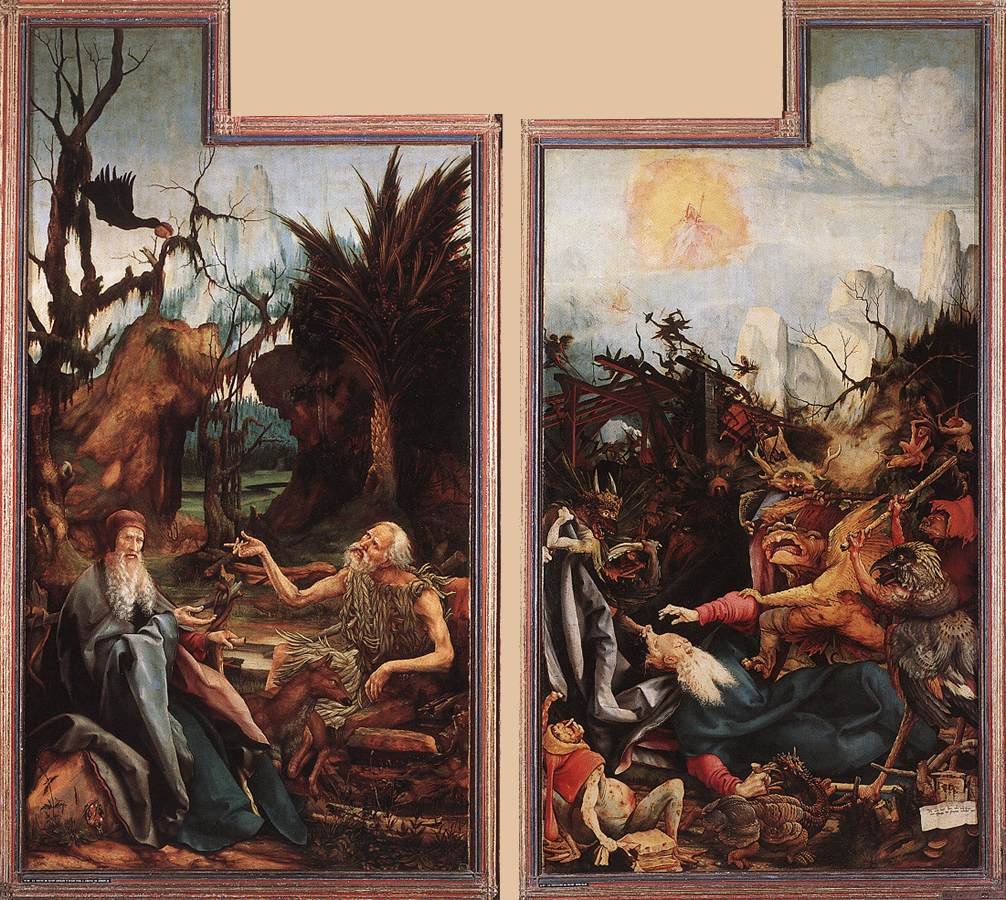 Visit of St Anthony to St Paul and Temptation of St Anthony by Matthias Grünewald