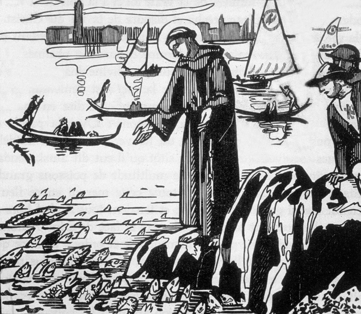 St Francis of Assisi Preaching to Fishes in Rimini, Engraved by Jacques Beltrand After Drawing by Maurice Denis by Maurice (after) Denis