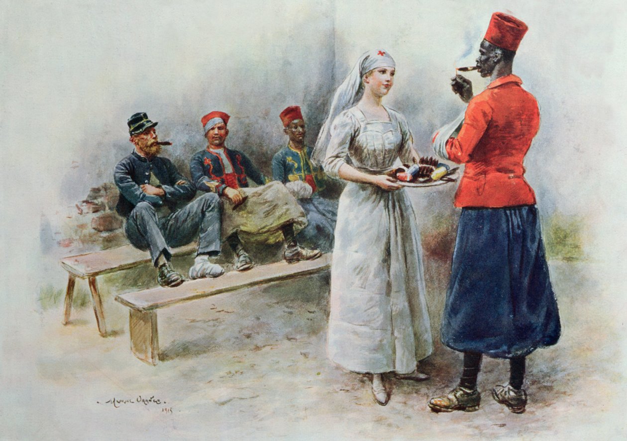 The Favourite Nurse with Zouaves and Soldiers during the First World War by Maurice Henri Orange