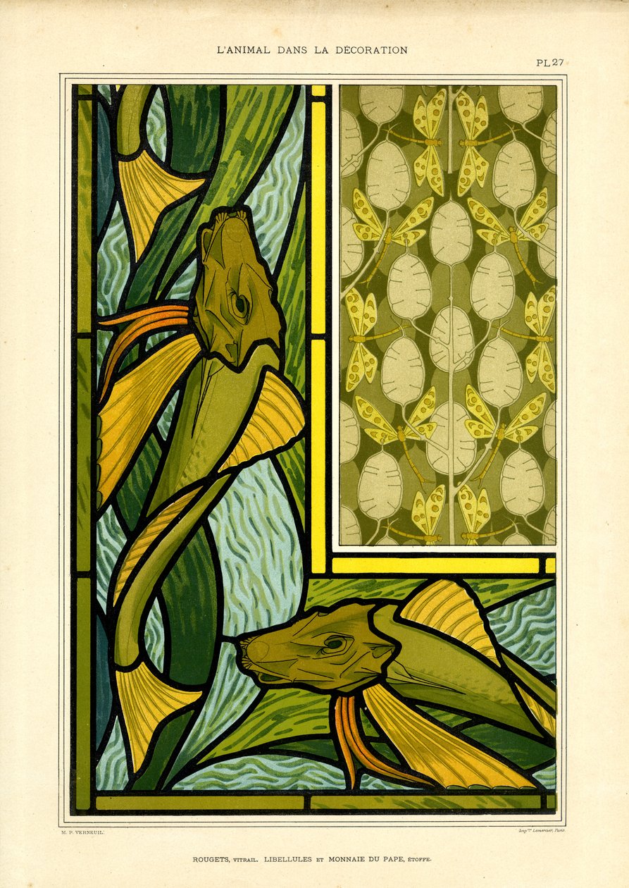 Art Nouveau Compositions with Fish and Dragonflies by Maurice Pillard Verneuil