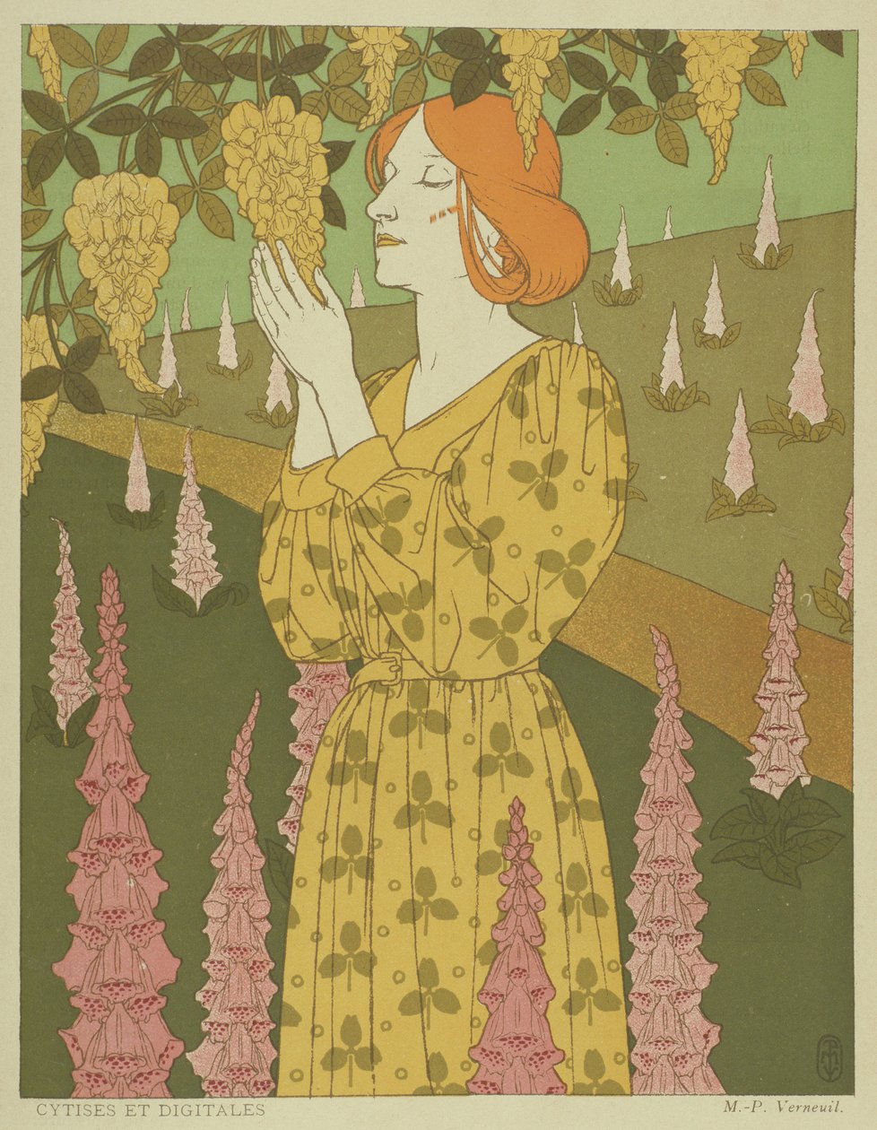 Cytises and Digitales - Woman with Wisteria and Foxgloves by Maurice Pillard Verneuil