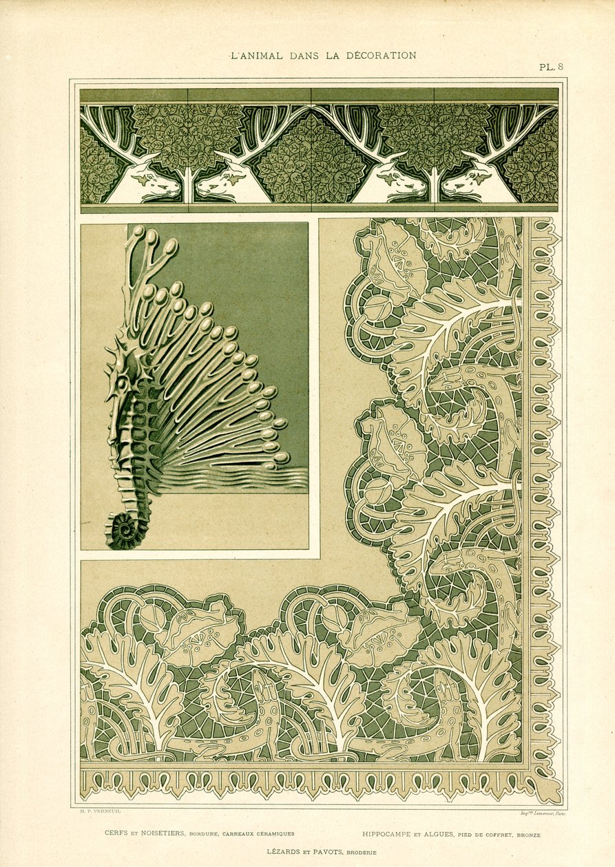 Decorative Animal Ornaments with Deer and Marine Creatures by Maurice Pillard Verneuil