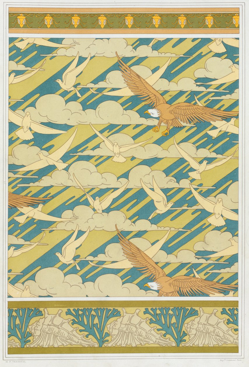 Designs for Wallpaper Border "Squash Bug", Wallpaper with Eagles and Pigeons; and Wallpaper Border with Shells and Seaweed, from 