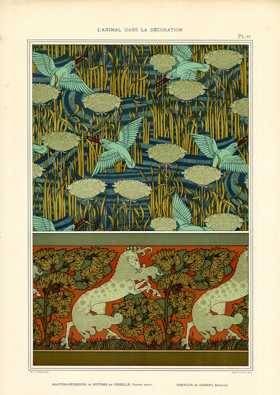 Kingfishers and Water Lilies with Horse Frieze by Maurice Pillard Verneuil