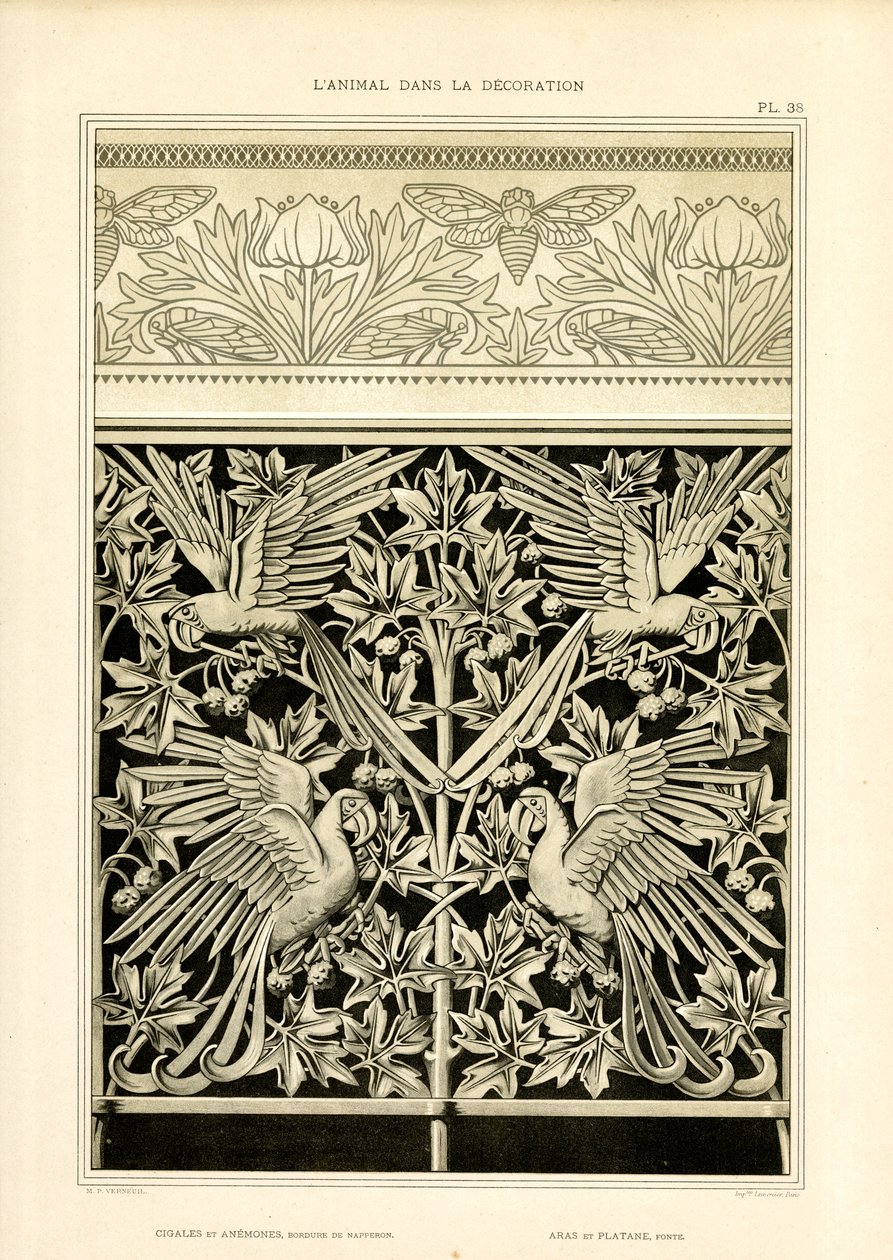 Ornamental Compositions with Parrots and Cicadas by Maurice Pillard Verneuil