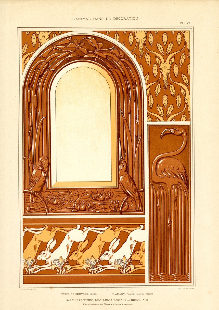 Ornamental Frame Design with Water Birds and Hares by Maurice Pillard Verneuil
