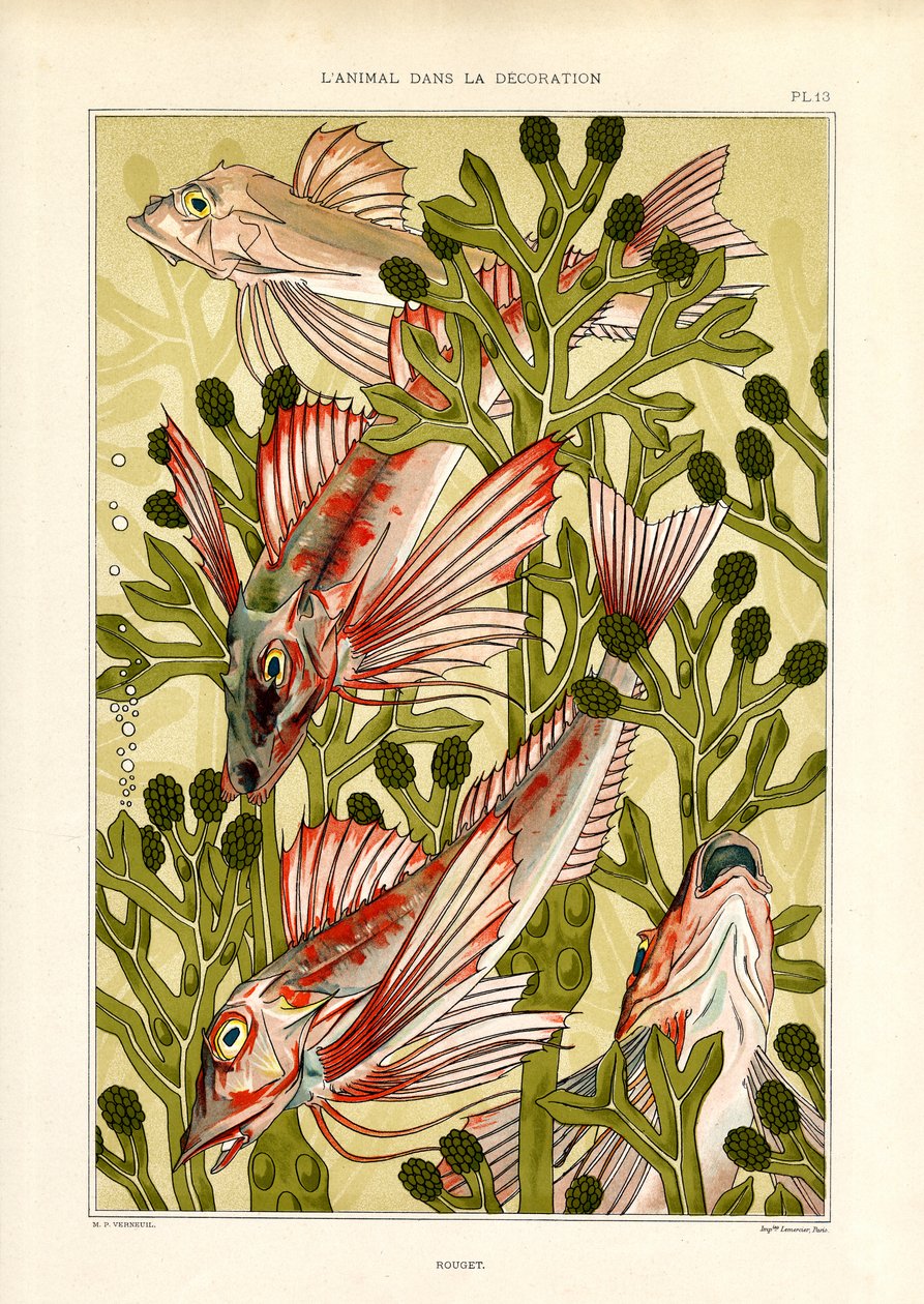 Stylized Fish Among Sea Plants by Maurice Pillard Verneuil