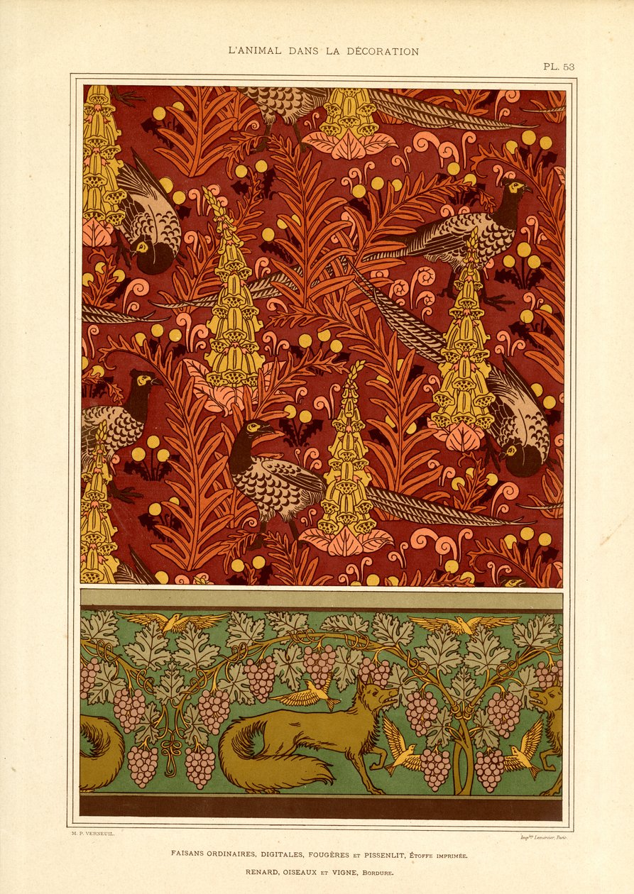 Surface Pattern with Pheasants and Wine Border by Maurice Pillard Verneuil