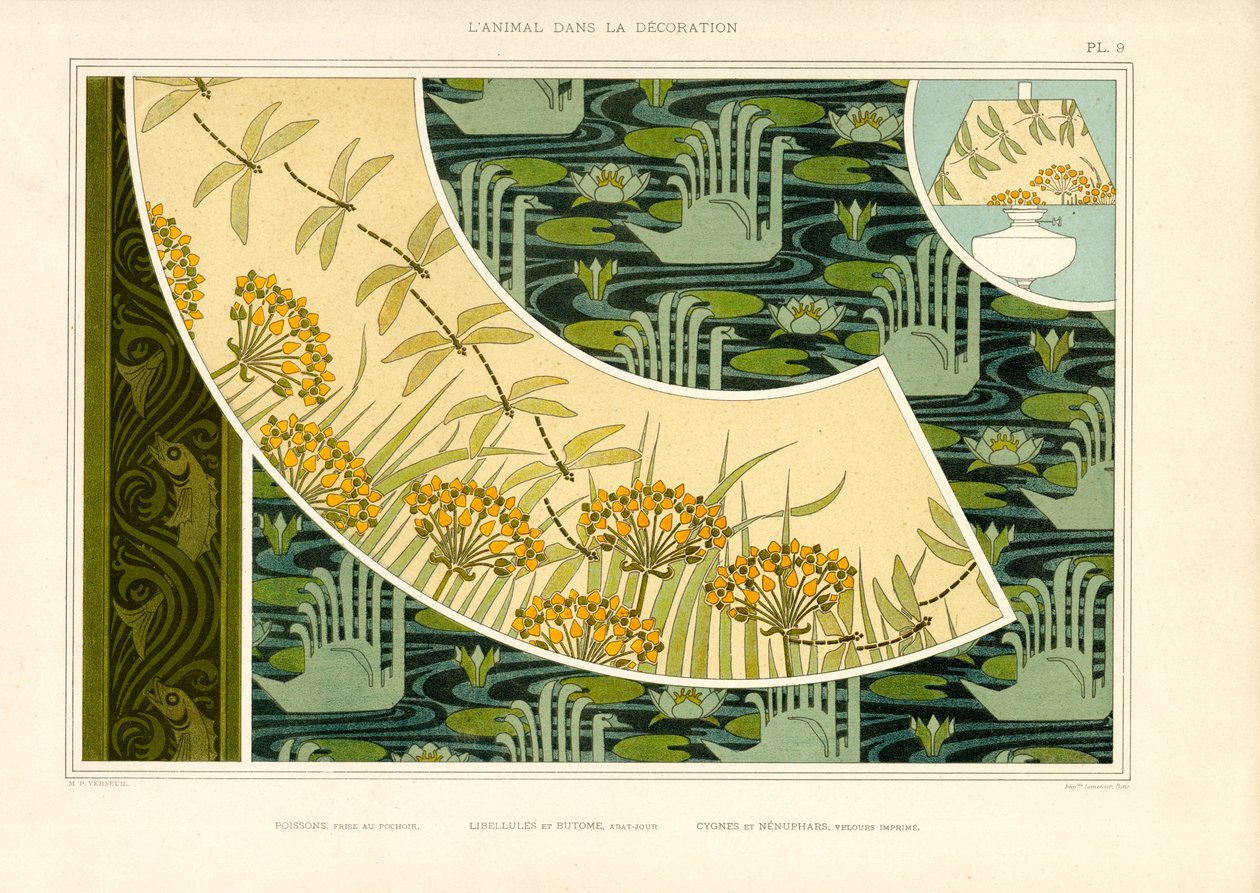 Water Worlds with Dragonflies, Blossoms and Swans by Maurice Pillard Verneuil