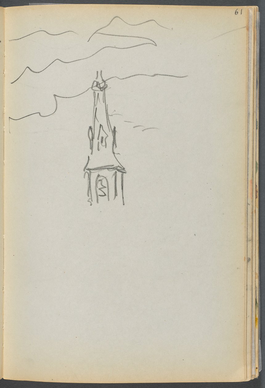 Sketchbook- The Granite Shore Hotel, Rockport, page 061: Church Spire with Sky by Maurice Prendergast