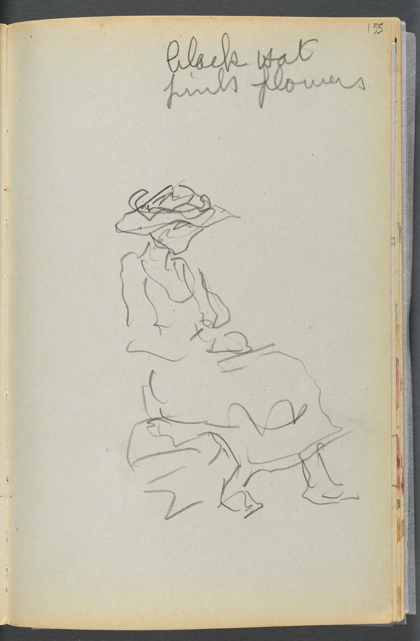 Sketchbook- The Granite Shore Hotel, Rockport, page 155: Seated Woman with Notes by Maurice Prendergast
