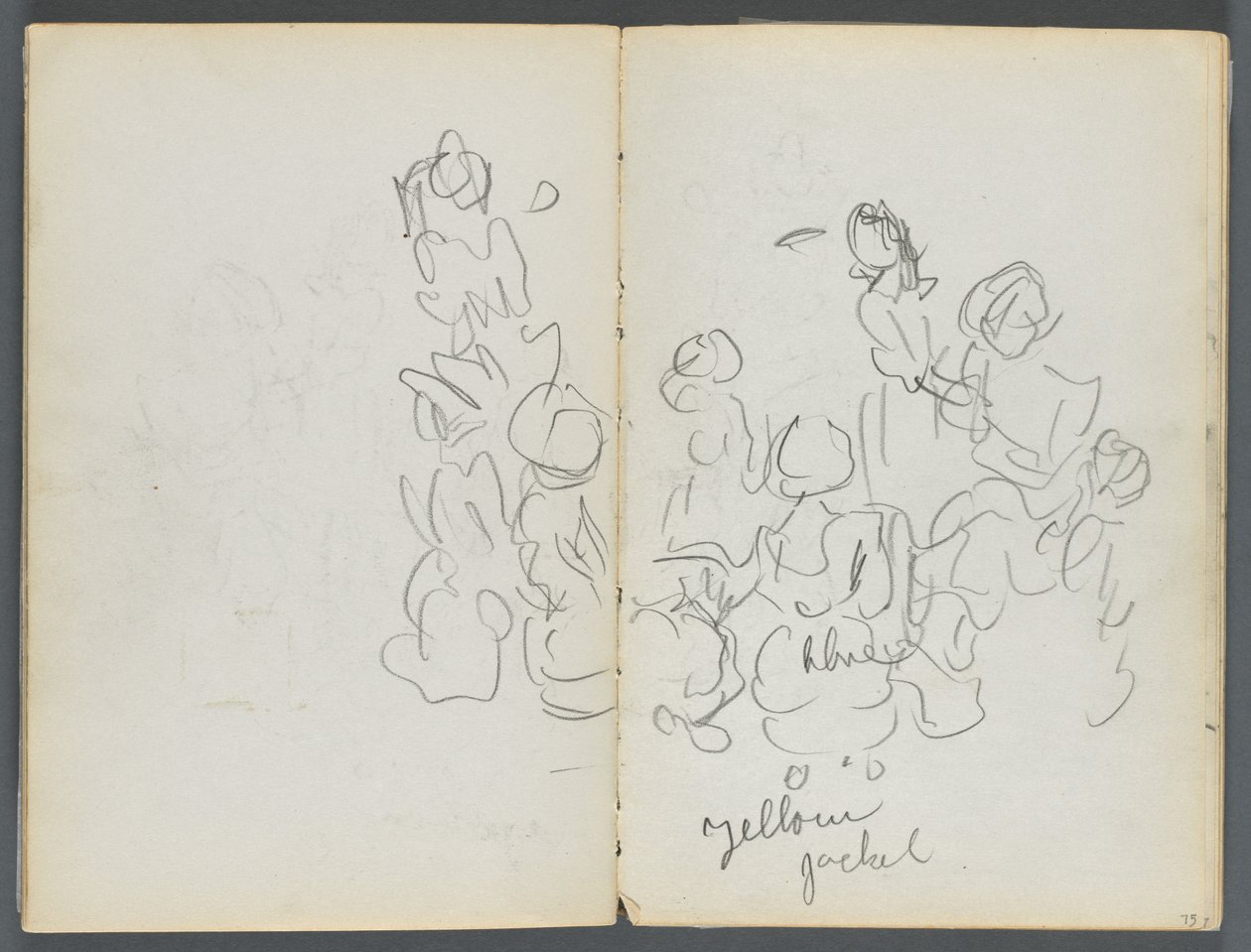 Sketchbook, The Dells, No. 127, page 074 & 75: Figures with Color Notations by Maurice Prendergast
