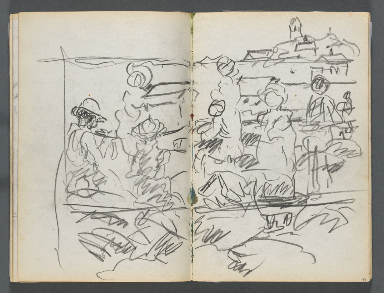 Sketchbook: The Dells, No. 127, Figures in a Landscape (page 098 & 99) by Maurice Prendergast