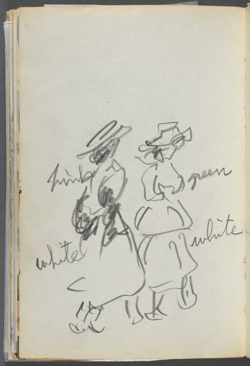 Sketchbook: The Dells, No. 127, Two Figures Walking with Color Notations (page 144) by Maurice Prendergast