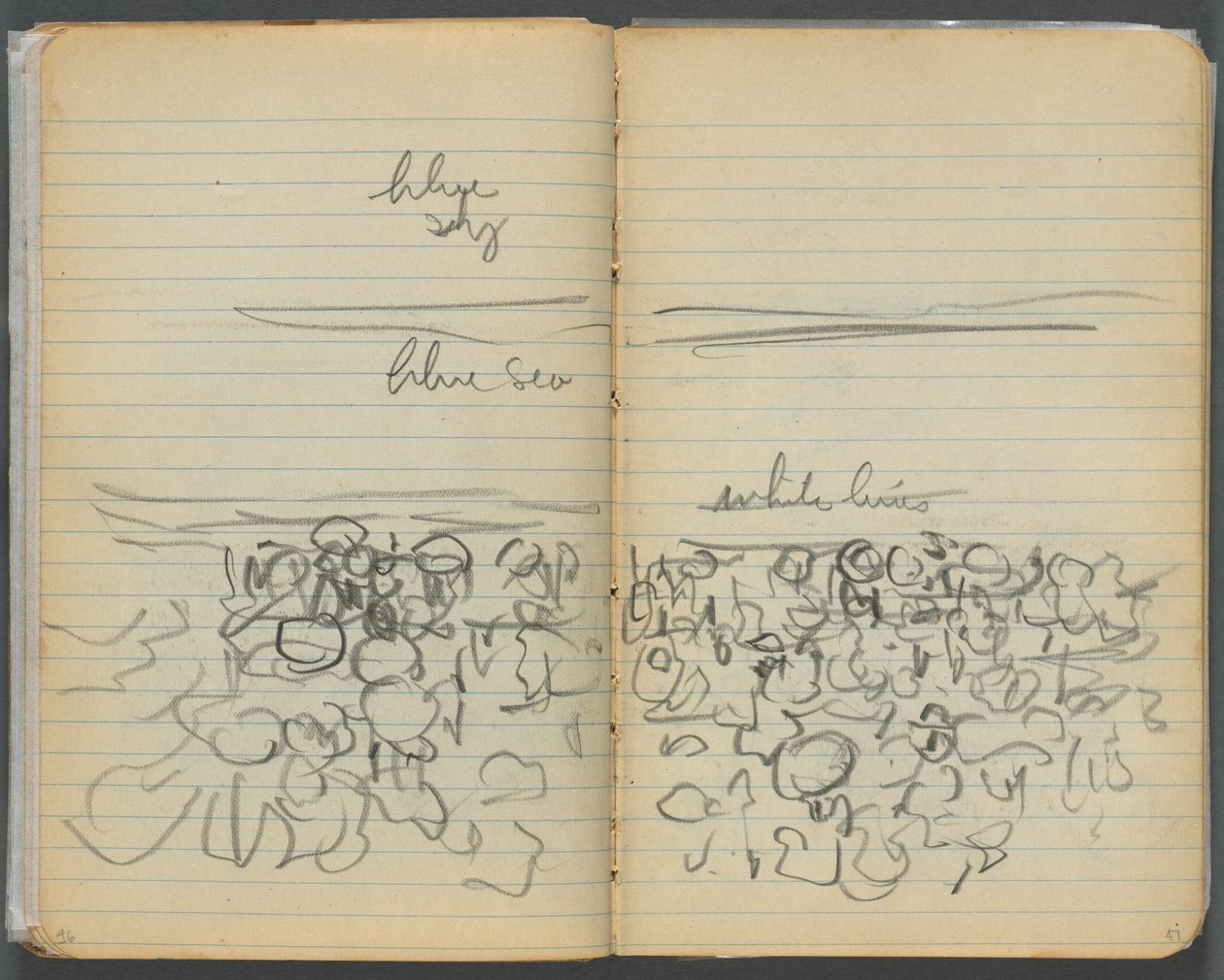 Sketchbook, page 046 & 47: Beach View with Color Notations by Maurice Prendergast