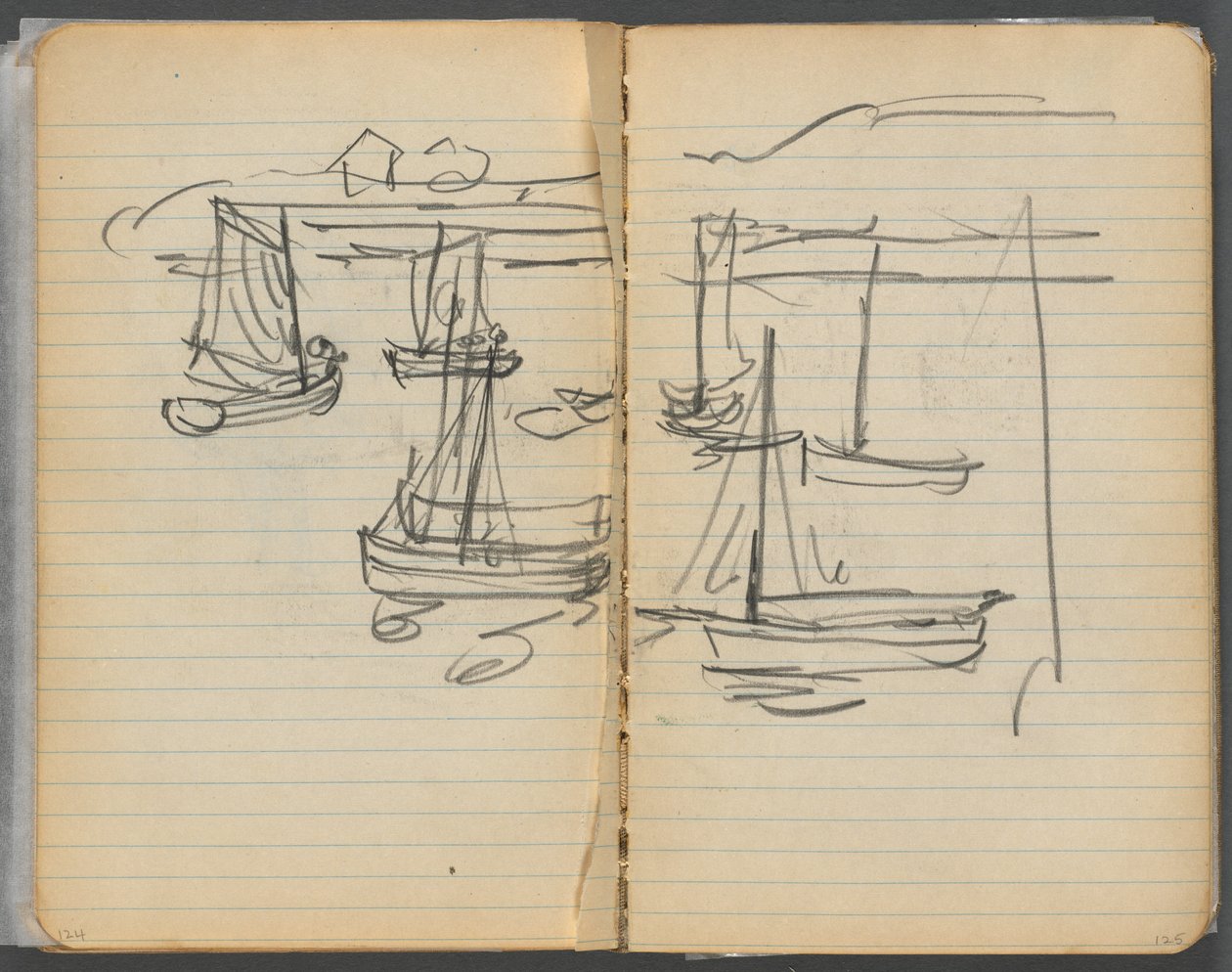 Sketchbook, page 124 & 125: Sailboats by Maurice Prendergast