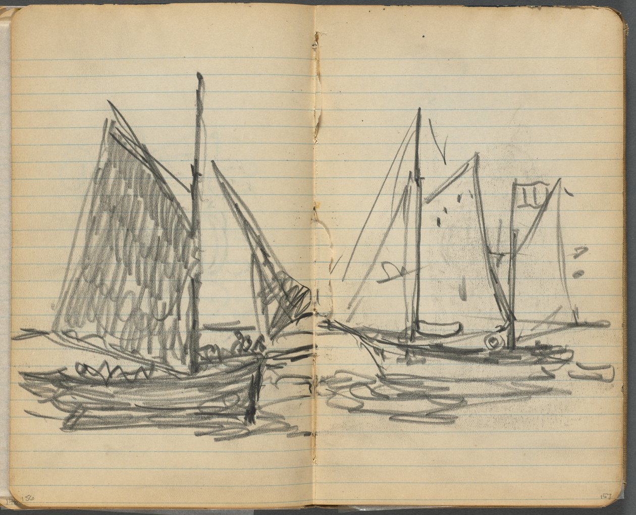 Sketchbook, page 156 & 157: View of Sailboats by Maurice Prendergast